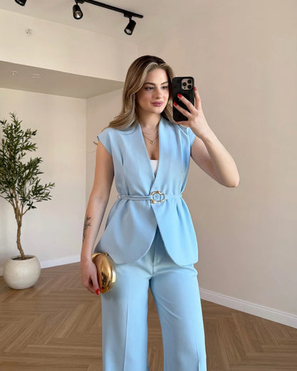 SERENA Premium Yelek Pantolon İkili Takım - Bebe Mavi