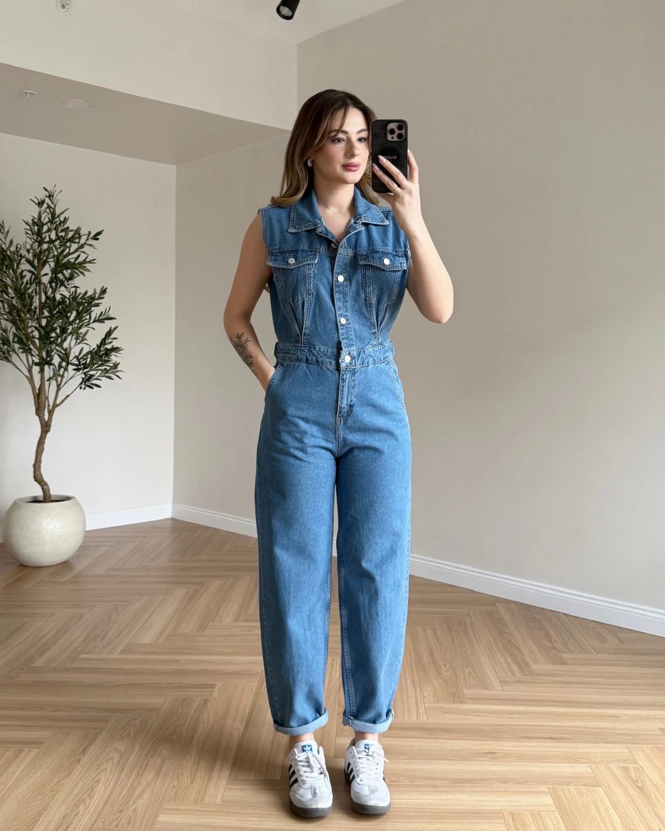 Sıfır Kol Denim Tulum - Açık Mavi