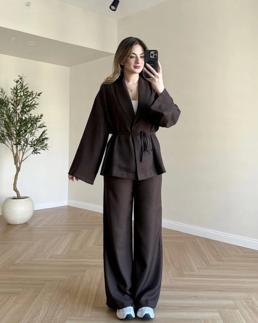 Soft Elegance Kimono Takım - Kahve