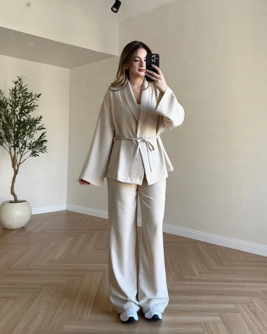 Soft Elegance Kimono Takım - Bej