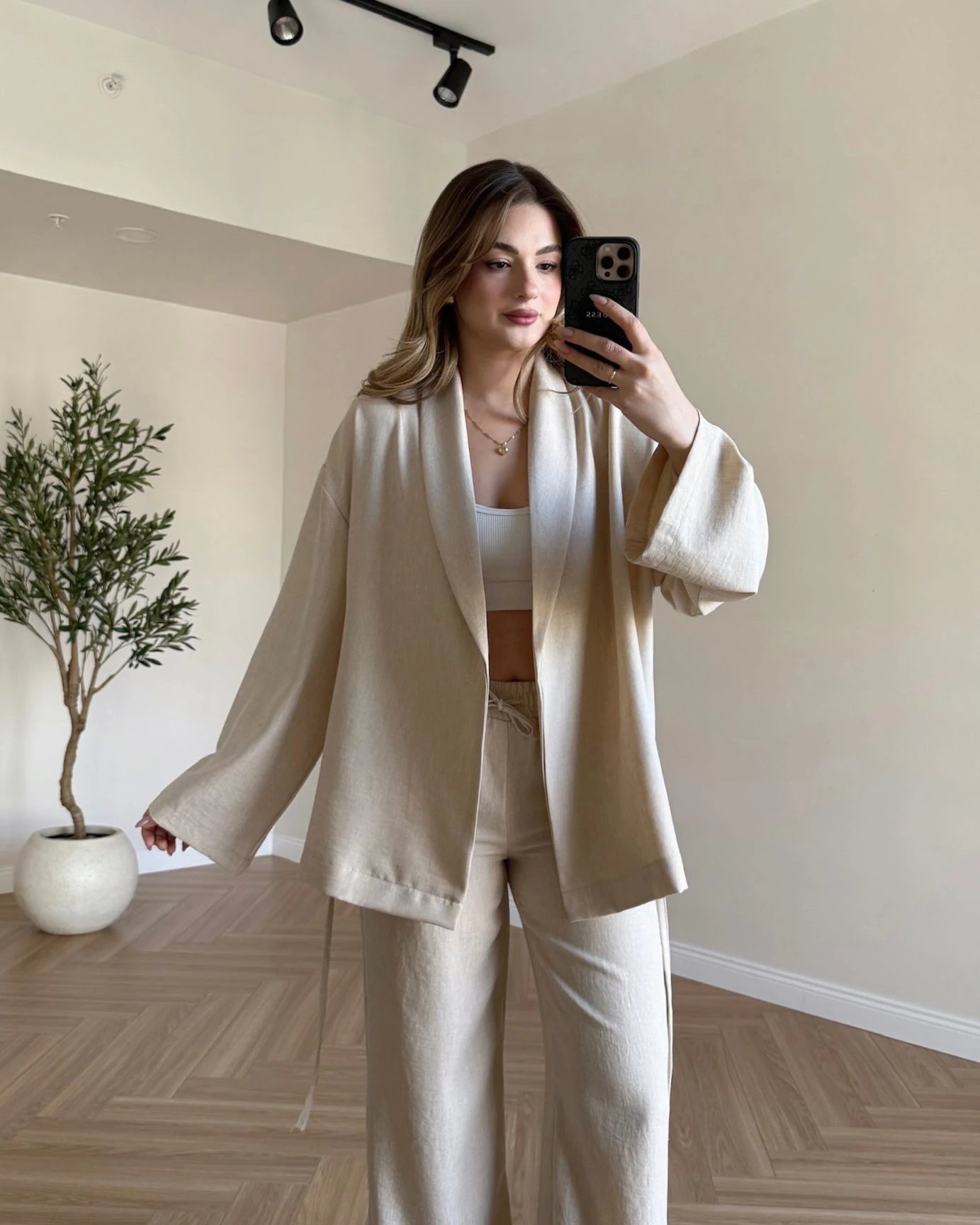Soft Elegance Kimono Takım - Bej