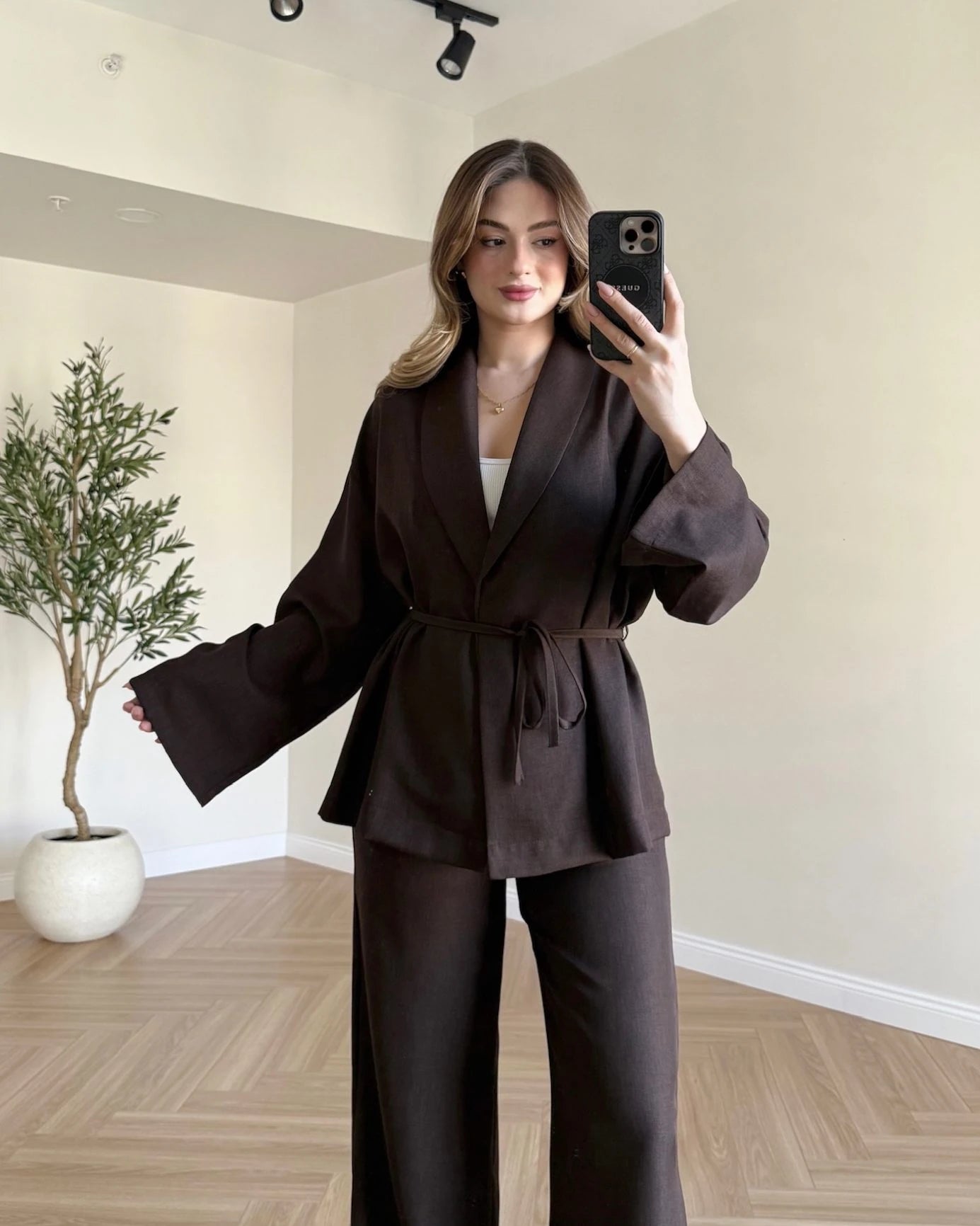 Soft Elegance Kimono Takım - Kahve