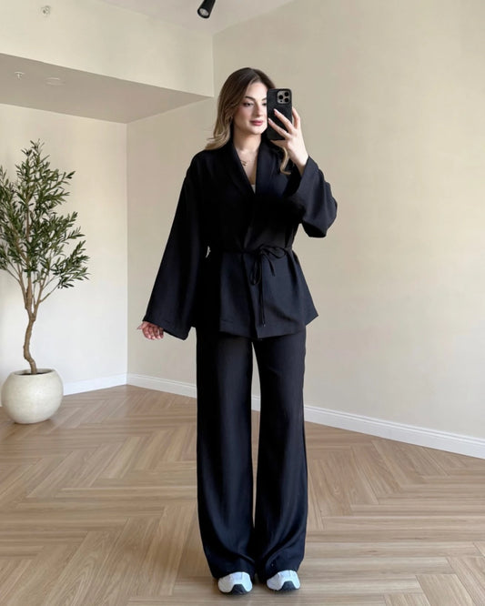 Soft Elegance Kimono Takım - Siyah