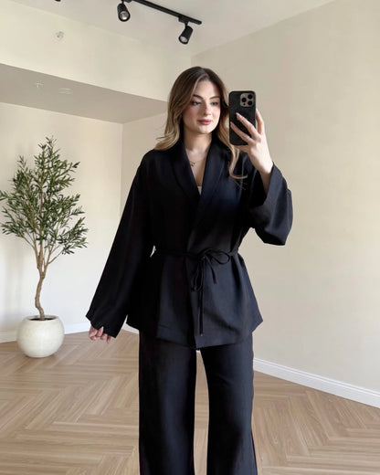 Soft Elegance Kimono Takım - Siyah