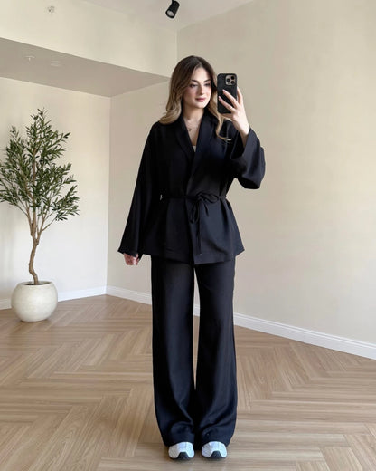 Soft Elegance Kimono Takım - Siyah