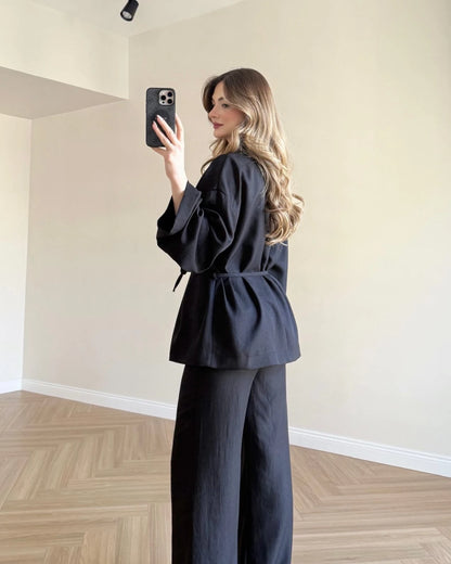 Soft Elegance Kimono Takım - Siyah