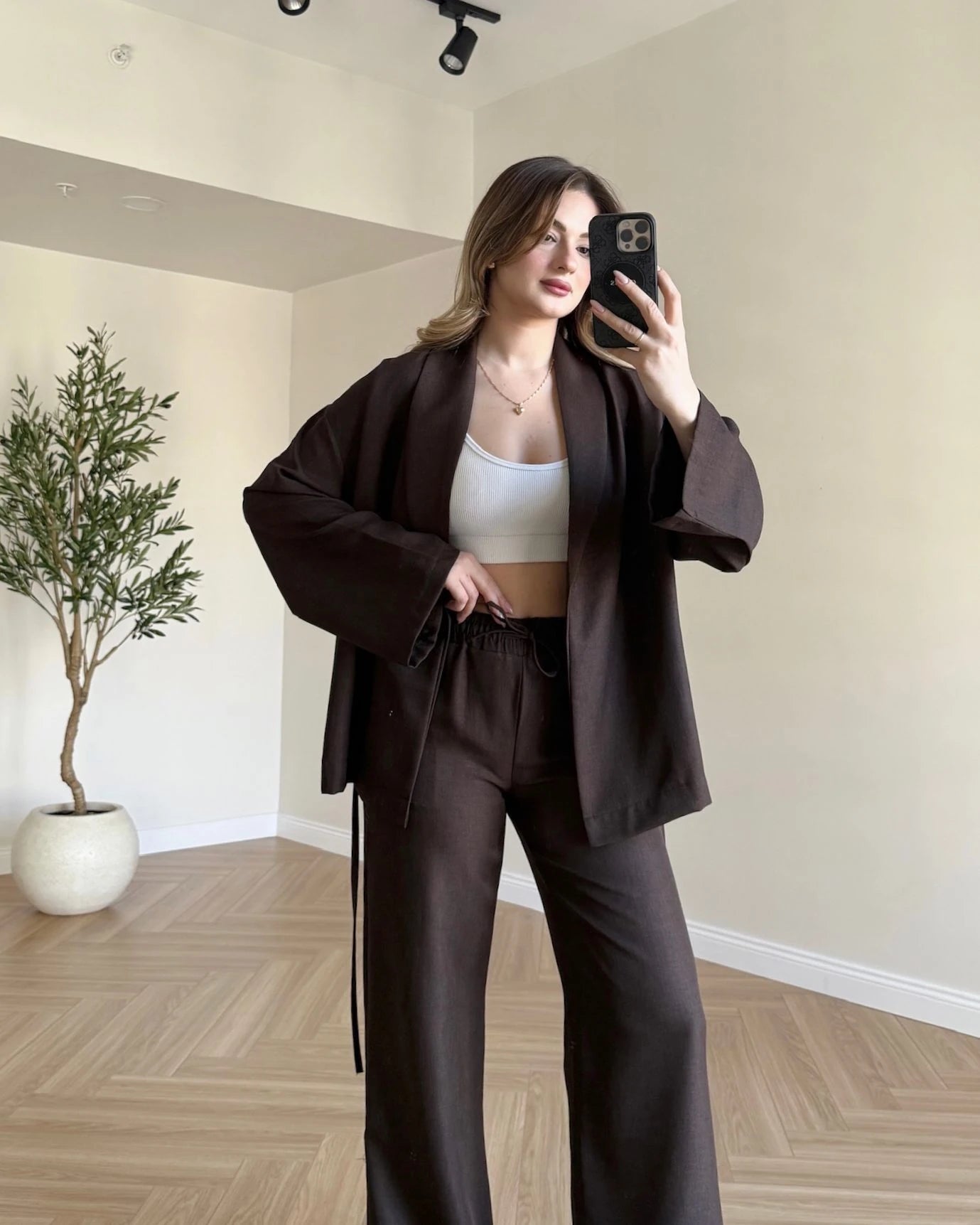 Soft Elegance Kimono Takım - Kahve