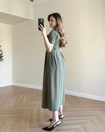 SOPHIA Kruvaze Yaka Tensel Elbise - Haki