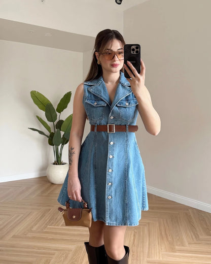 TOMY Kemerli Denim Elbise - Açık Mavi
