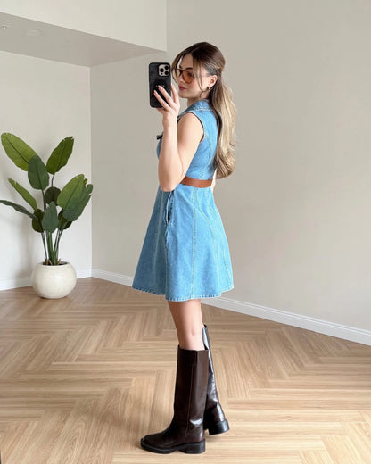 TOMY Kemerli Denim Elbise - Açık Mavi
