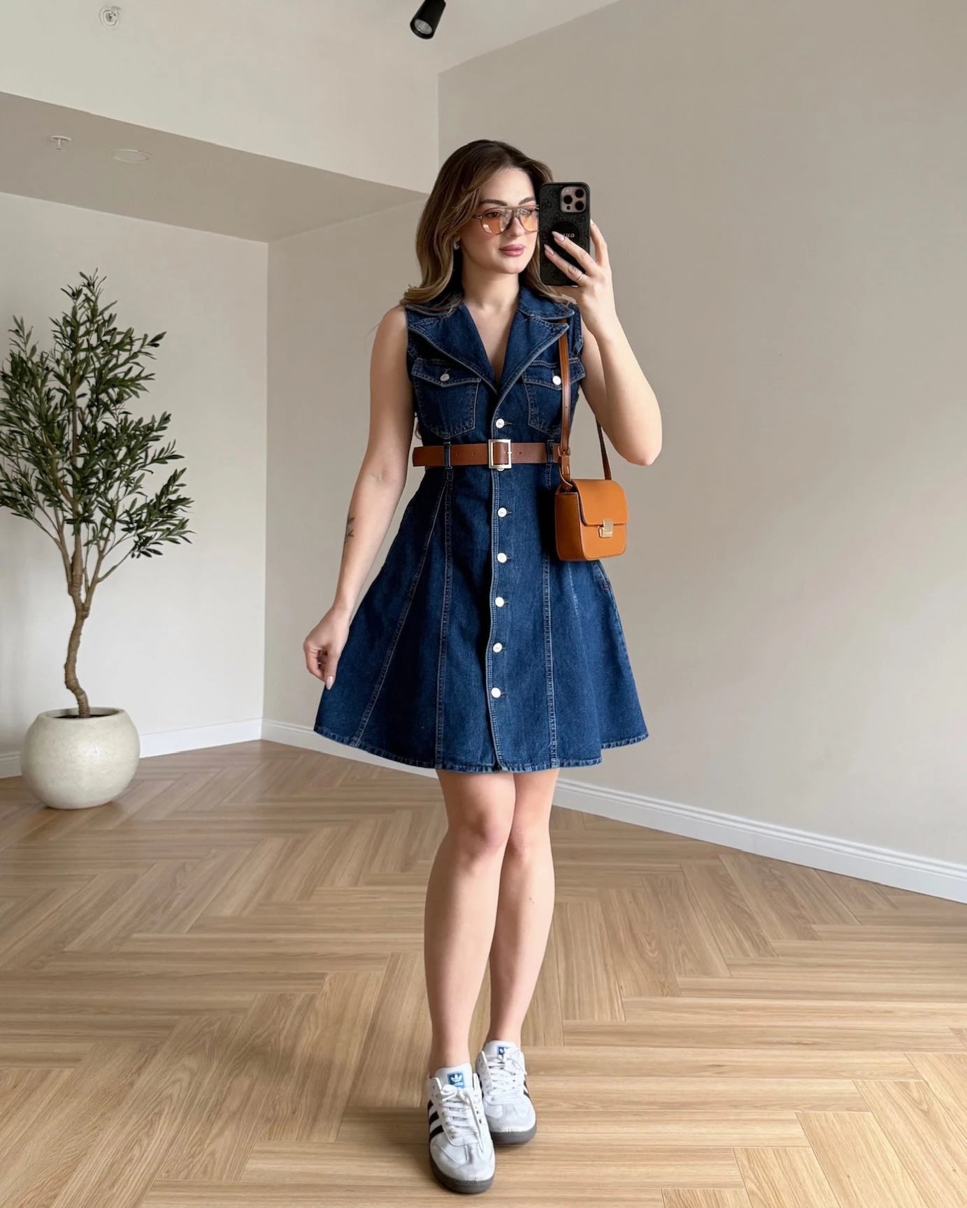 TOMY Kemerli Denim Elbise - Koyu Mavi