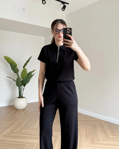 Yaka Fermuarlı Modal Takım - Siyah