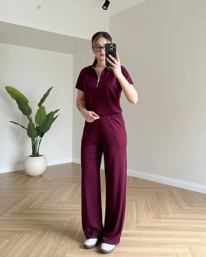 Yaka Fermuarlı Modal Takım - Bordo