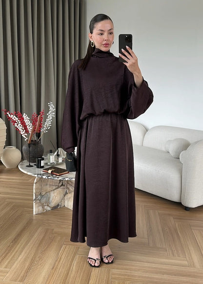 Yarasa Kol Saten Elbise ACI KAHVE