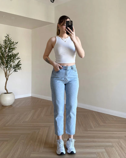 Yüksek Bel Basic Mom Jean - Kar Yıkama